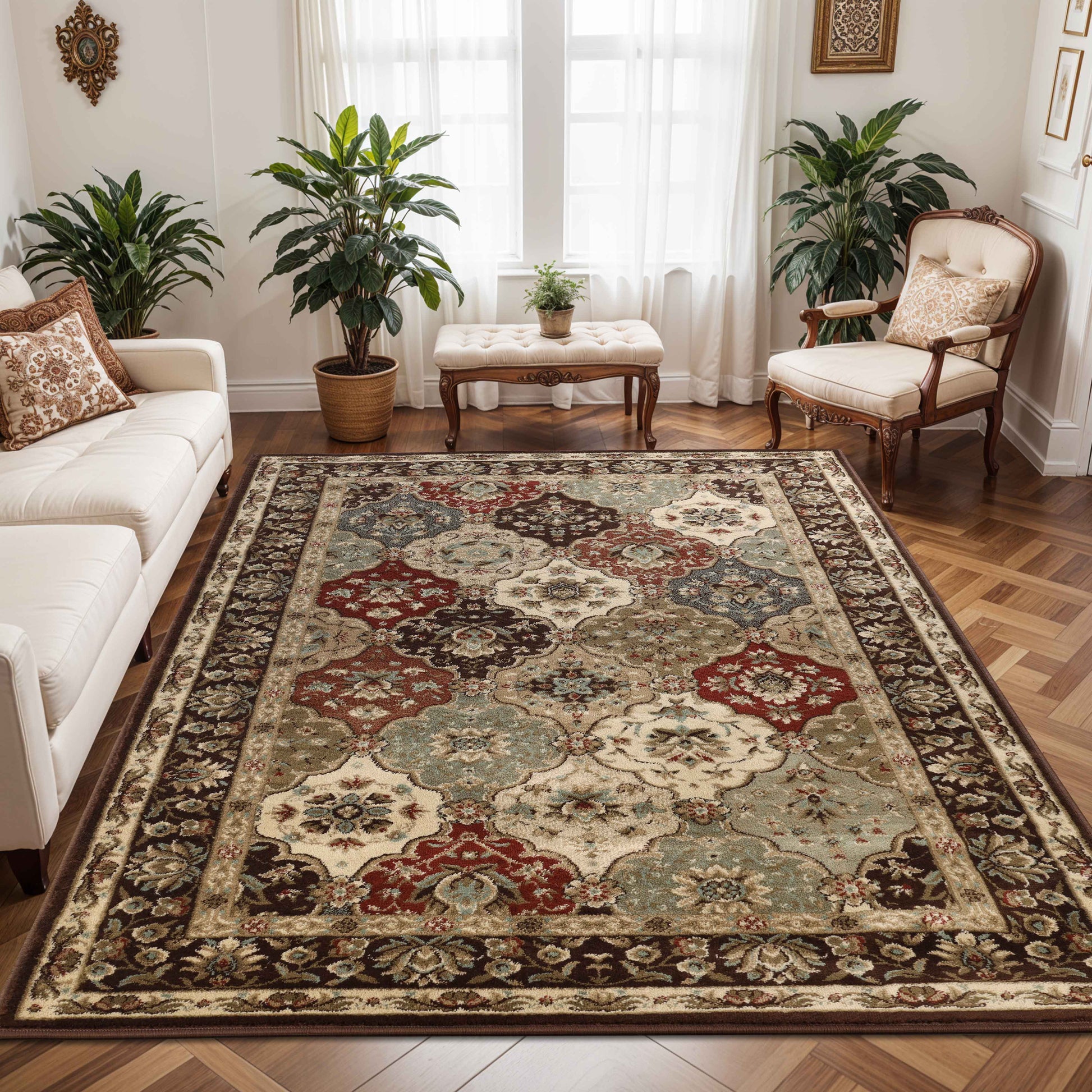 Palmyra Traditional Floral Medallion Indoor Area Rug Or Runner Rug - Chocolate