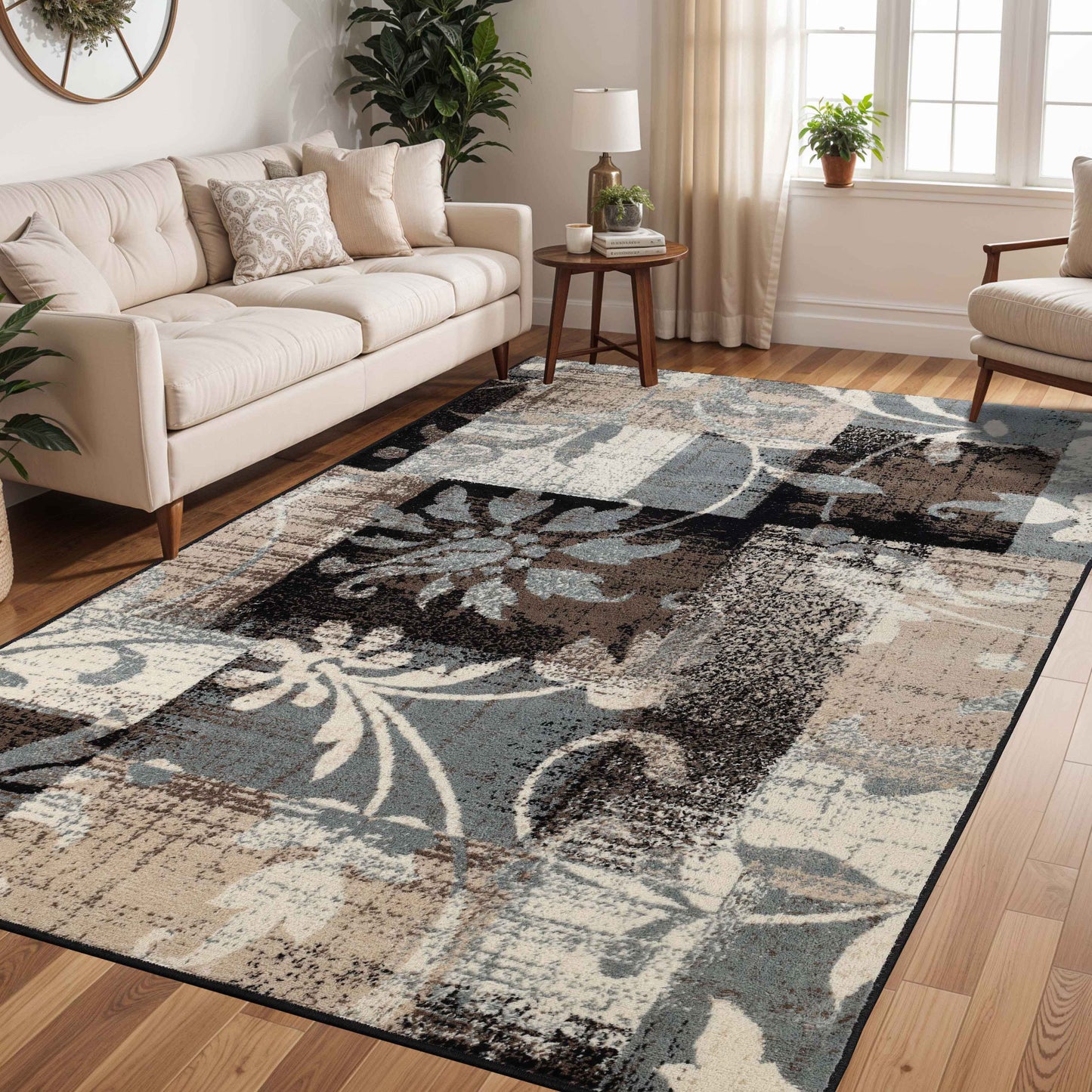 Pastiche Contemporary Floral Patchwork Indoor Area Rug or Runner - Beige