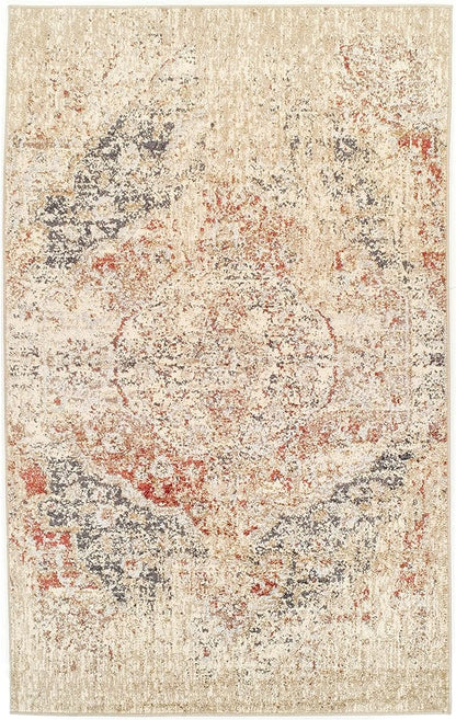 Heavily Distressed Oriental Medallion Area Rug - Cream