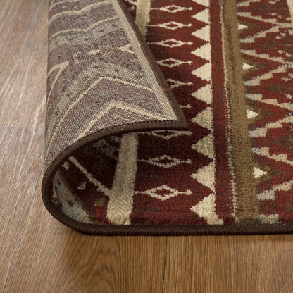 Tampa Southwestern Rustic Medallion Indoor Area Rug or Runner Rug - Maroon