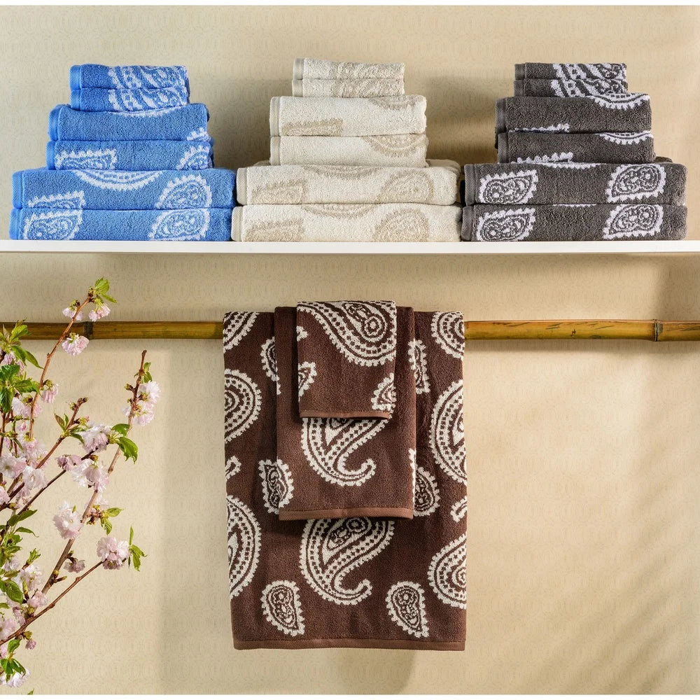 Egyptian Cotton 2 Piece Paisley Bath Towel Set - Blue
