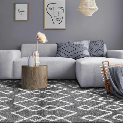  Superior Boho Geometric Diamonds Indoor Plush Shag Area Rug - Cream-Black