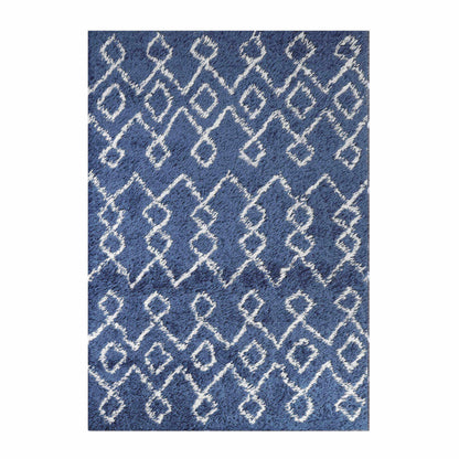  Superior Boho Geometric Diamonds Indoor Plush Shag Area Rug -  Cream-Blue