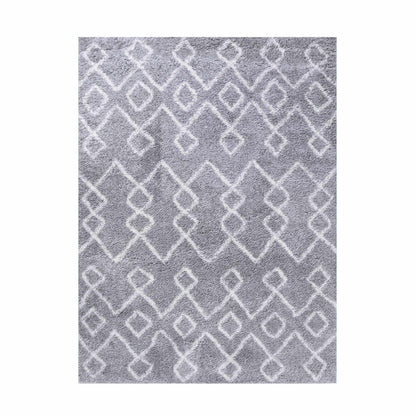  Superior Boho Geometric Diamonds Indoor Plush Shag Area Rug -  Cream-Grey