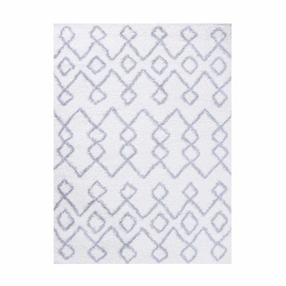  Superior Boho Geometric Diamonds Indoor Plush Shag Area Rug - Grey-Cream