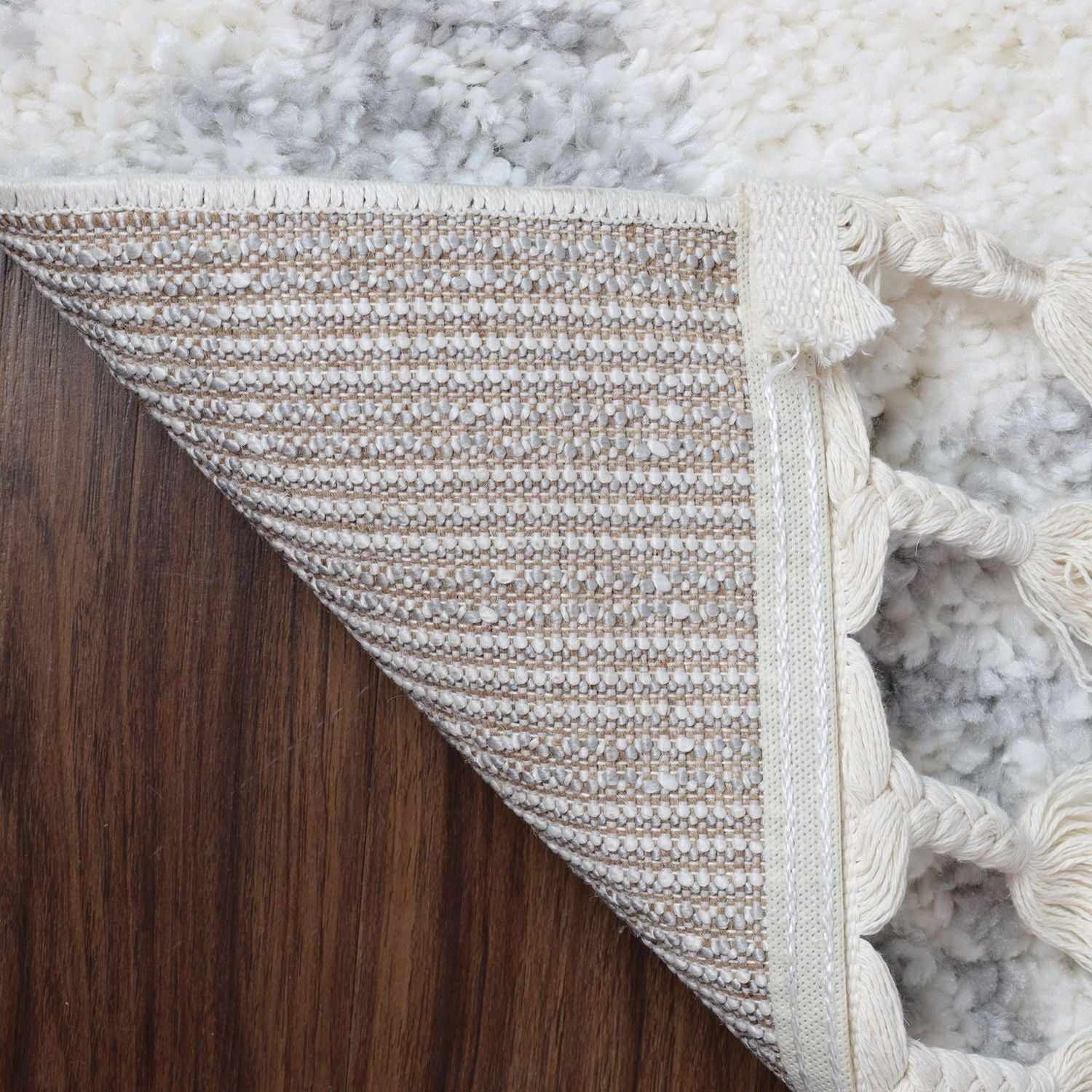  Superior Bohemian Geometric Indoor Plush Shag Area Rug with Tassels - Grey-Cream