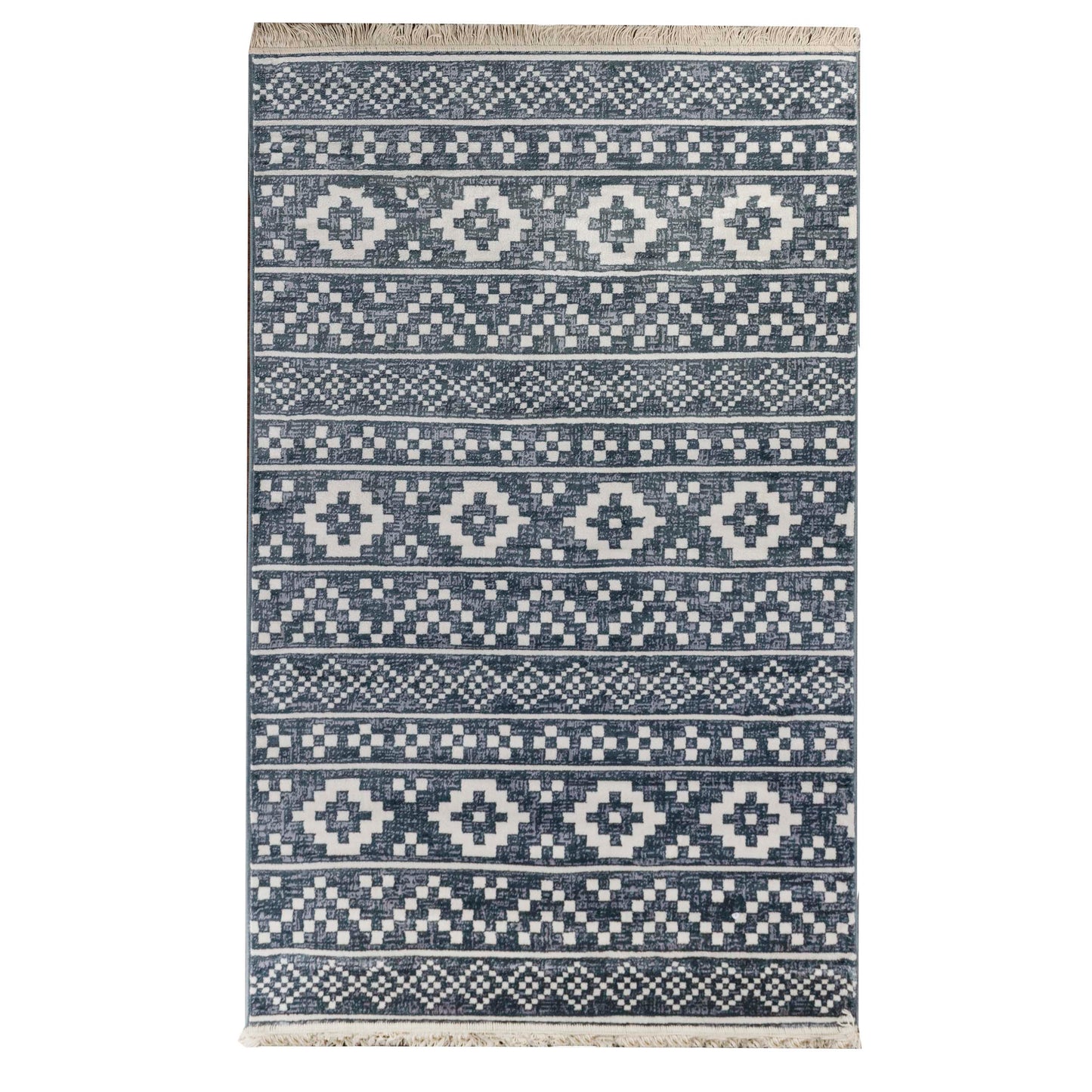 Genaine Contemporary Geometric Fringe Indoor Area Rug or Runner Rug - Nightfall Blue