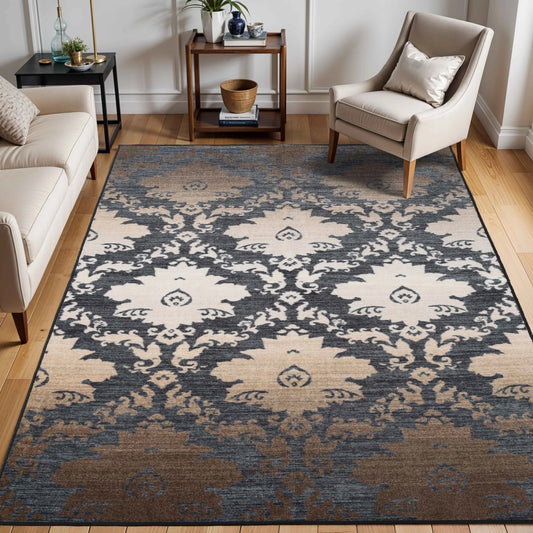 Geneva Medallion Scroll Non-Slip Washable Indoor Area Rug or Runner