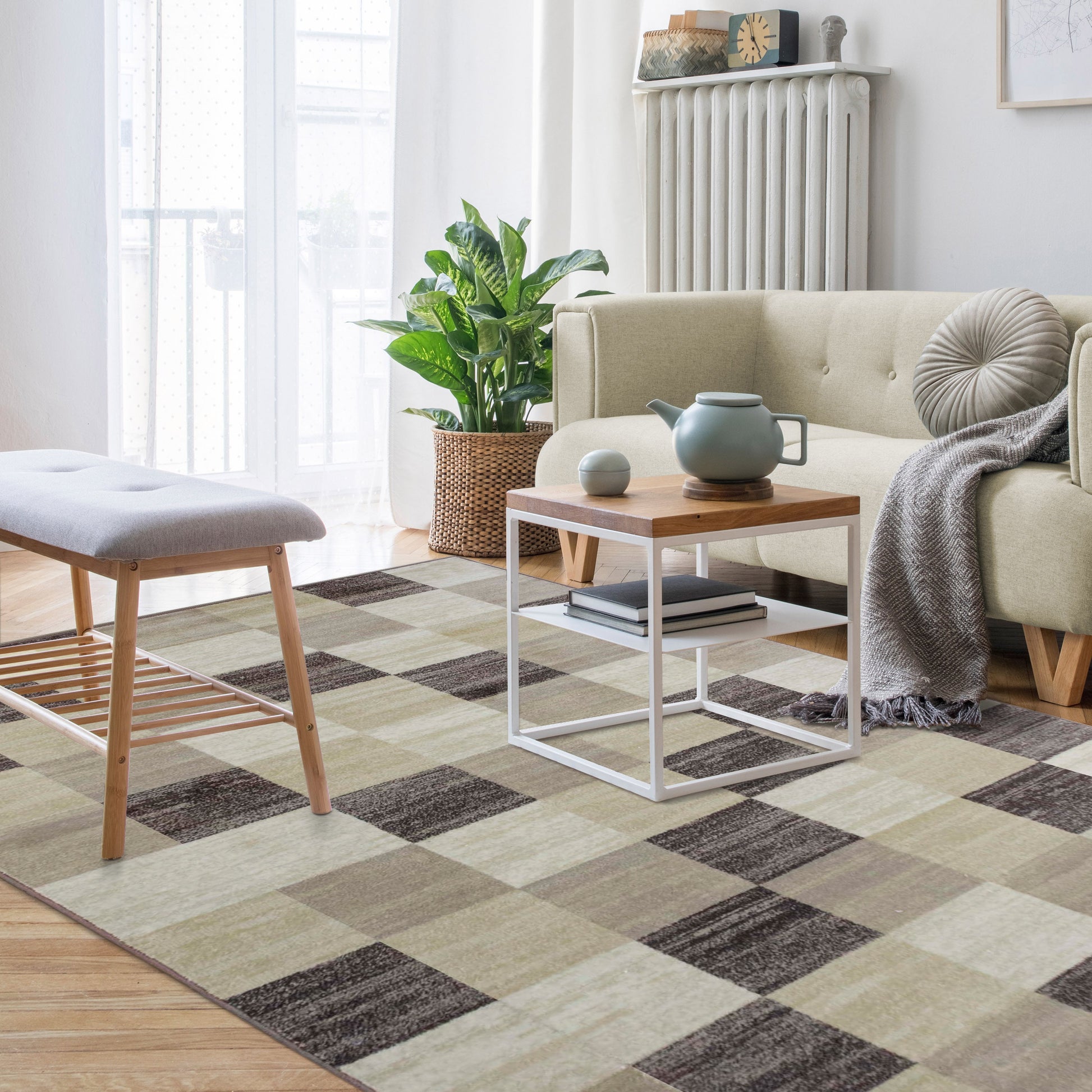 Superior Rockaway Geometric Checkered Rivulet Transitional Area Rug - Beige
