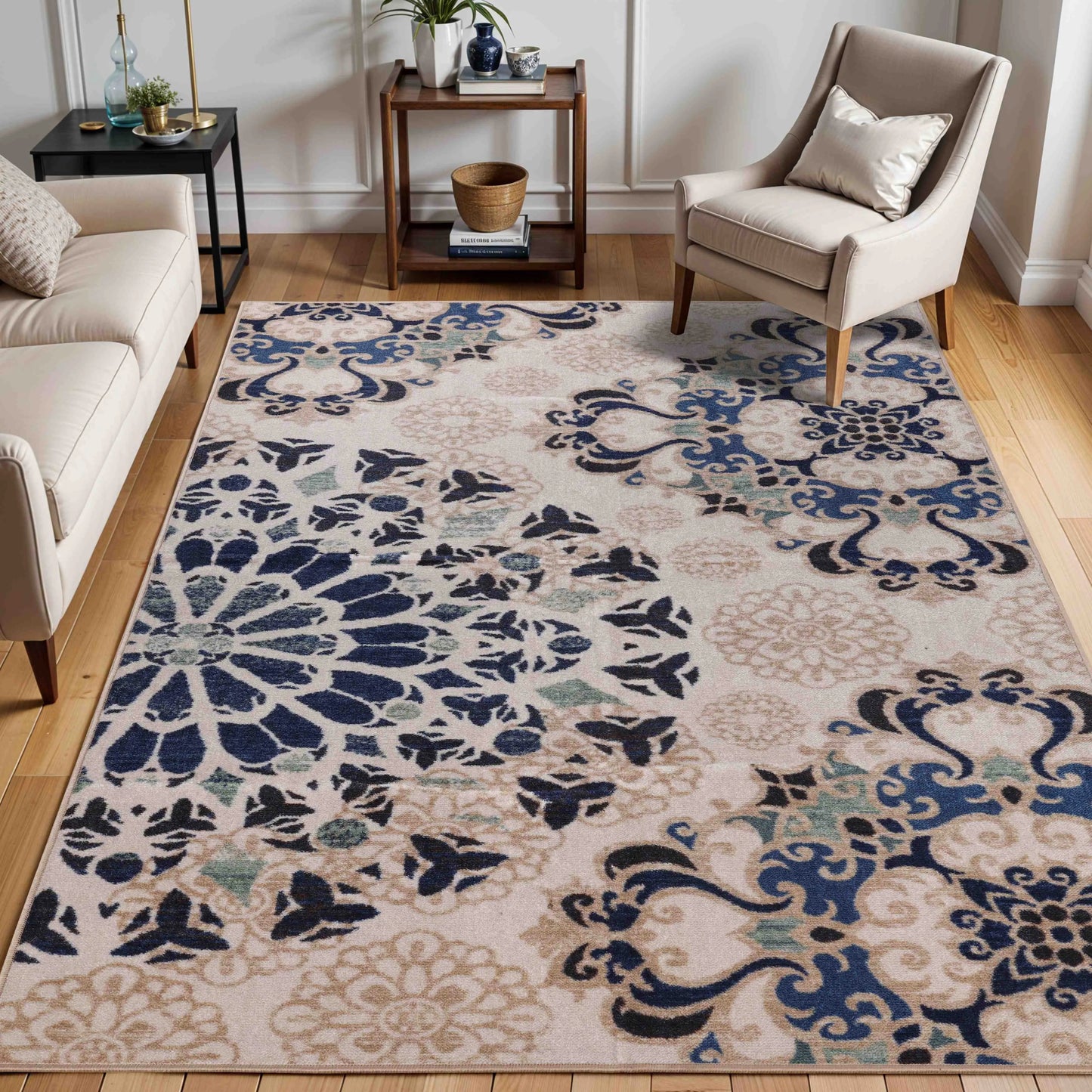 Thalia Modern Medallion Indoor Washable Area Rug