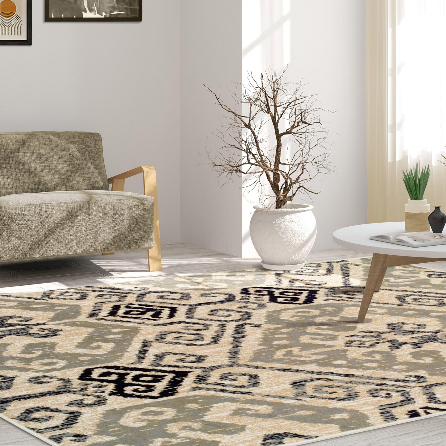  Superior Distressed Southwestern Tribal Area Rug - Beige