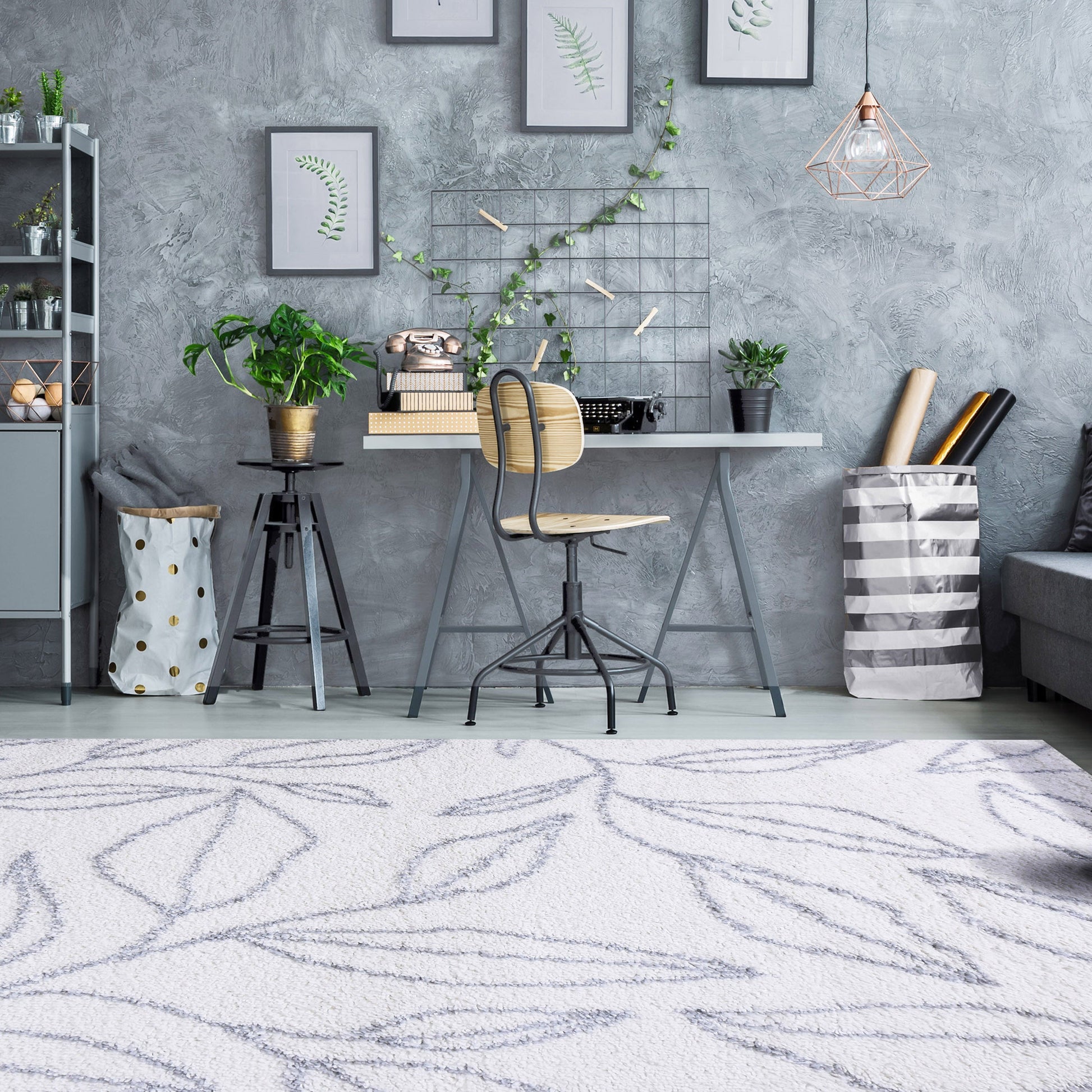 Superior Botanical Indoor Plush Shag Transitional Area Rug - Grey-Cream