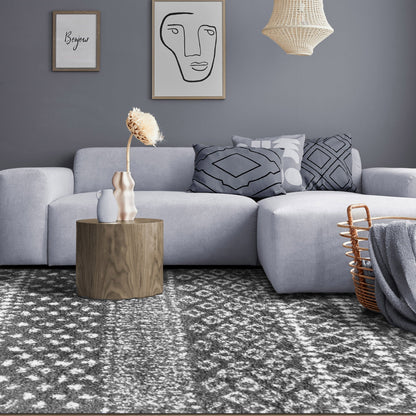 Superior Boho Geometric Indoor Plush Shag Area Rug - Grey-Cream