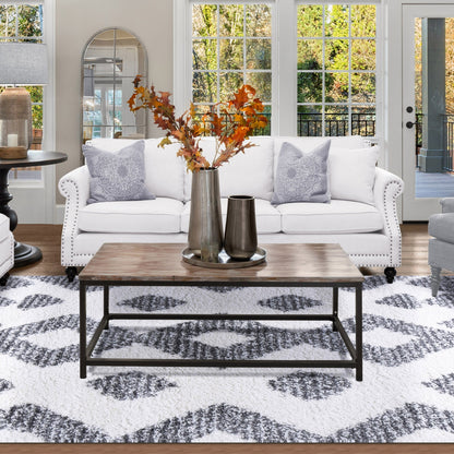 Superior Bohemian Geometric Indoor Plush Shag Area Rug with Tassels - Black-Cream