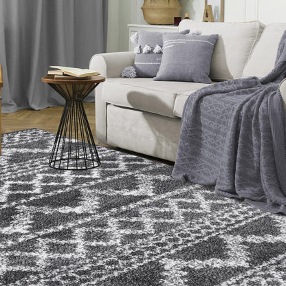 Superior Geometric Bohemian Indoor Plush Shag Area Rug - Cream-Grey