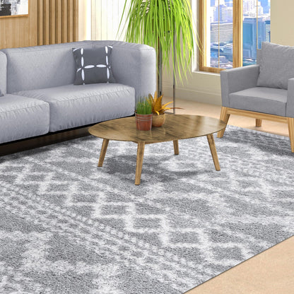 Superior Geometric Bohemian Indoor Plush Shag Area Rug - Cream-Grey