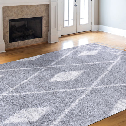 Superior Boho Tribal Geometric Indoor Shag Area Rug with Tassels - Cream-Gray
