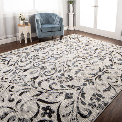 Superior Lovina Classic Scrolling Vine Indoor Area Rug  - Platinum