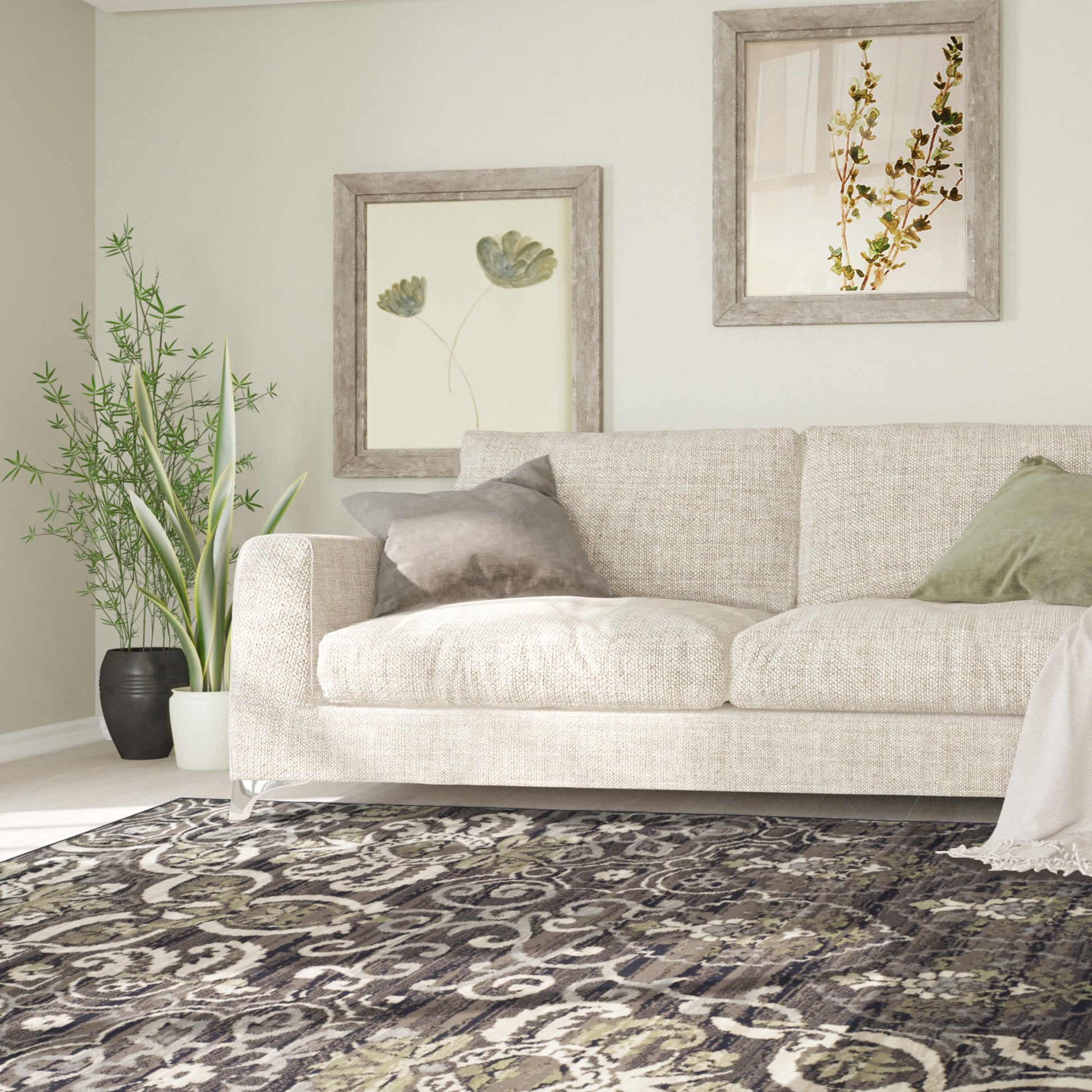 Superior Caldwell Modern Floral Damask Indoor Area Rug or Runner Rug Or Door Mat - Black