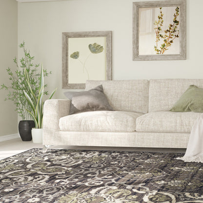Superior Caldwell Modern Floral Damask Indoor Area Rug or Runner Rug Or Door Mat - Black