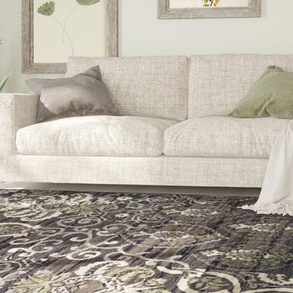 Superior Caldwell Modern Floral Damask Indoor Area Rug or Runner Rug Or Door Mat - Black