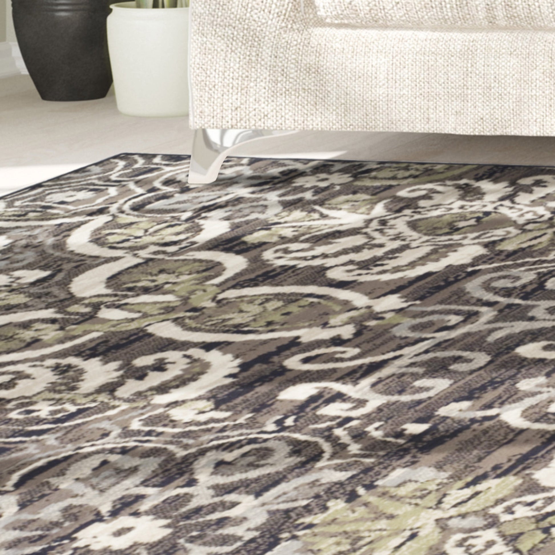 Superior Caldwell Modern Floral Damask Indoor Area Rug or Runner Rug Or Door Mat - Black