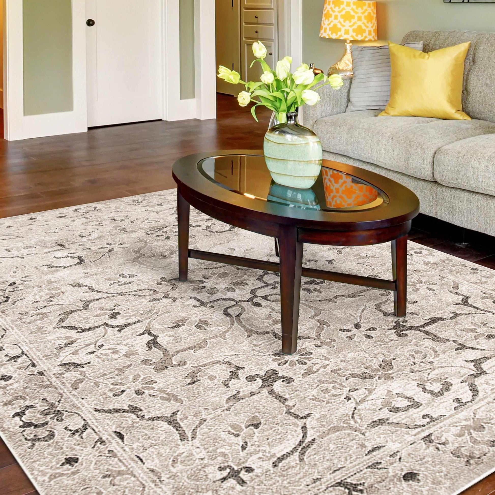 Caine Distressed Florals Modern Indoor Area Rug - Bronze
