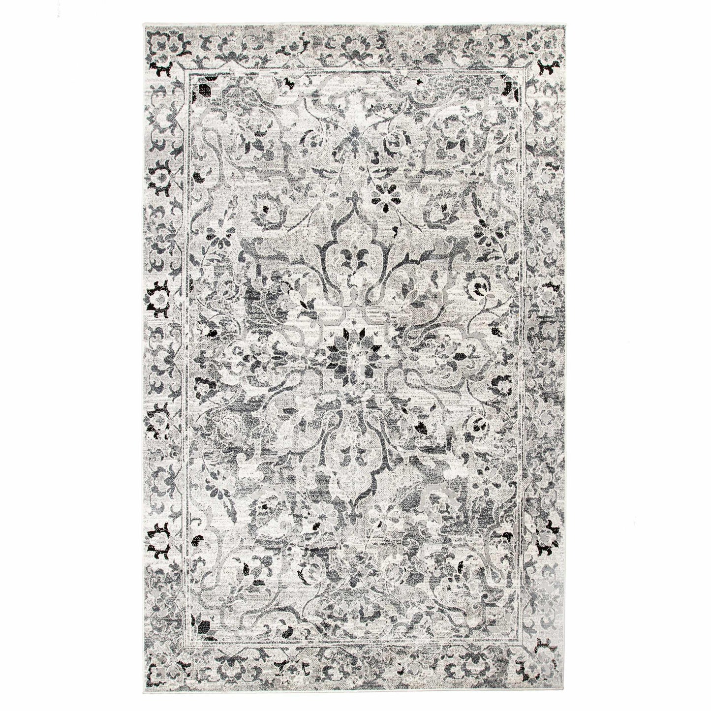 Caine Distressed Florals Modern Indoor Area Rug - Platinum