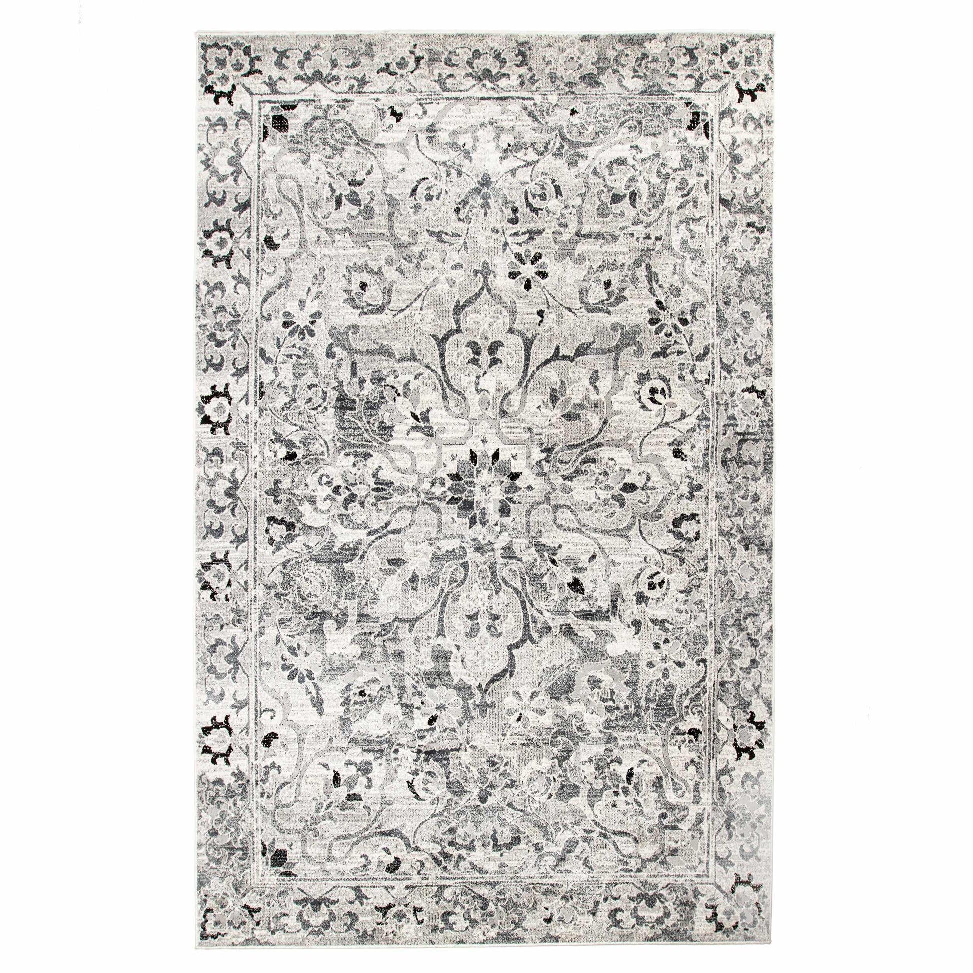 Caine Distressed Florals Modern Indoor Area Rug - Platinum
