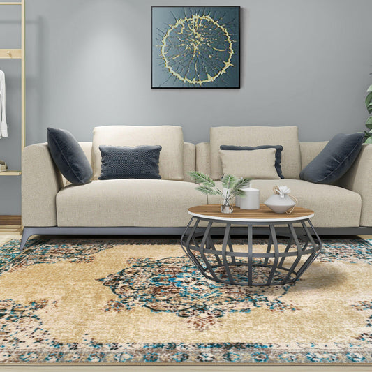 Superior Decklan Floral Medallion Indoor Area Rug or Runner Rug - Cream