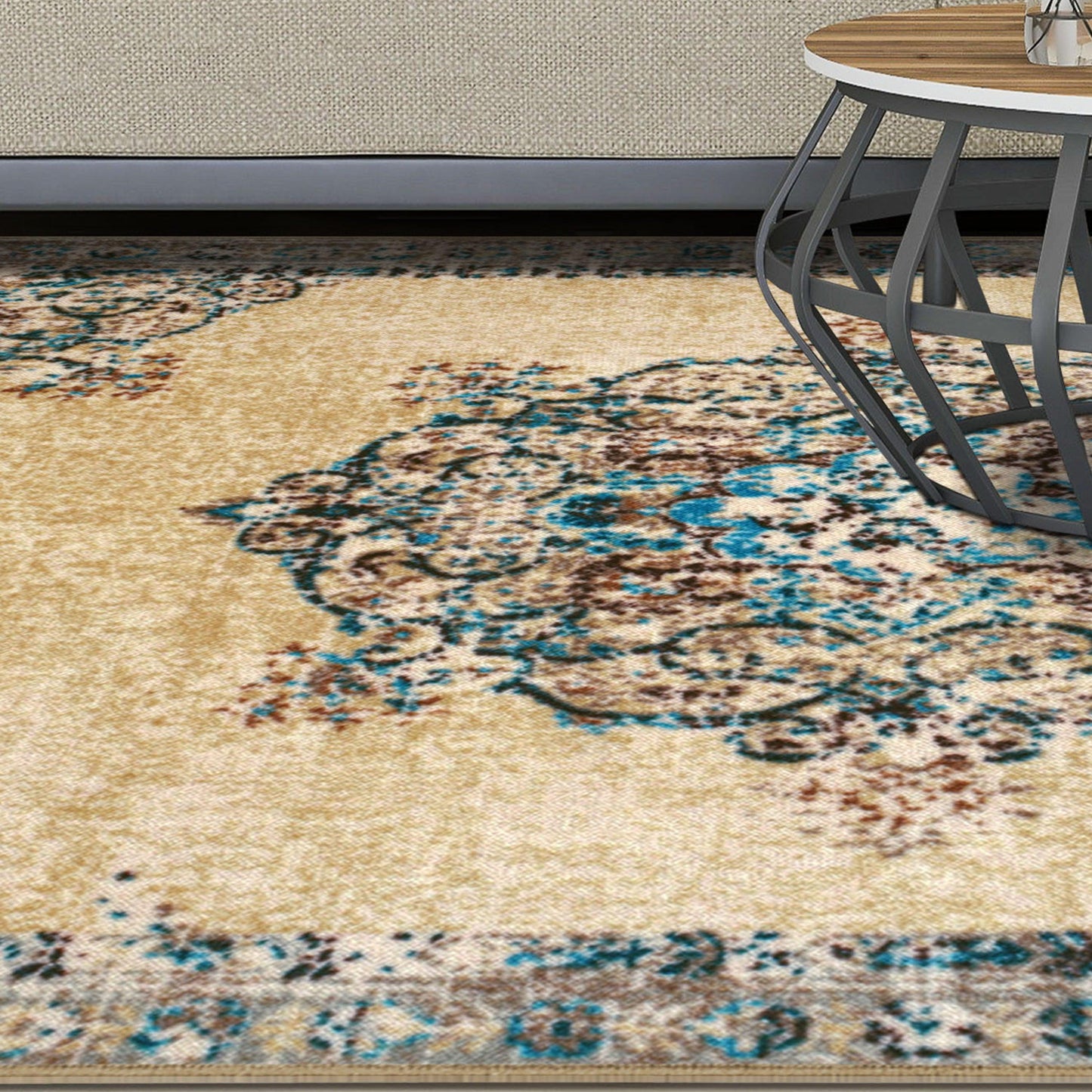 Superior Decklan Floral Medallion Indoor Area Rug or Runner Rug - Cream