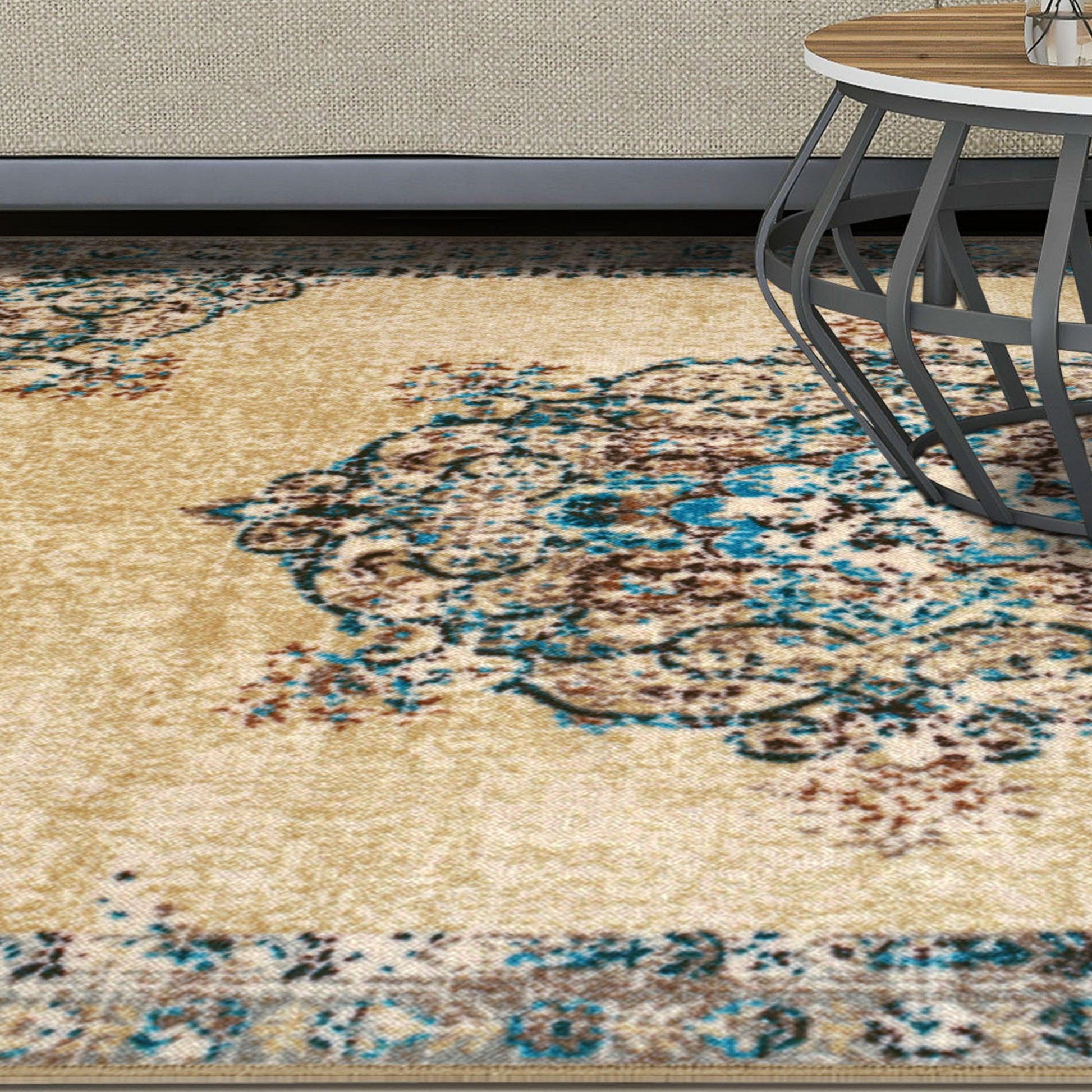 Superior Decklan Floral Medallion Indoor Area Rug or Runner Rug - Cream