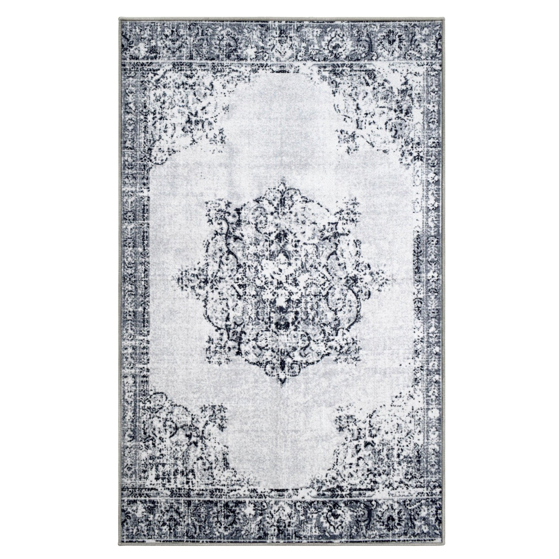Superior Decklan Floral Medallion Indoor Area Rug or Runner Rug - Grey