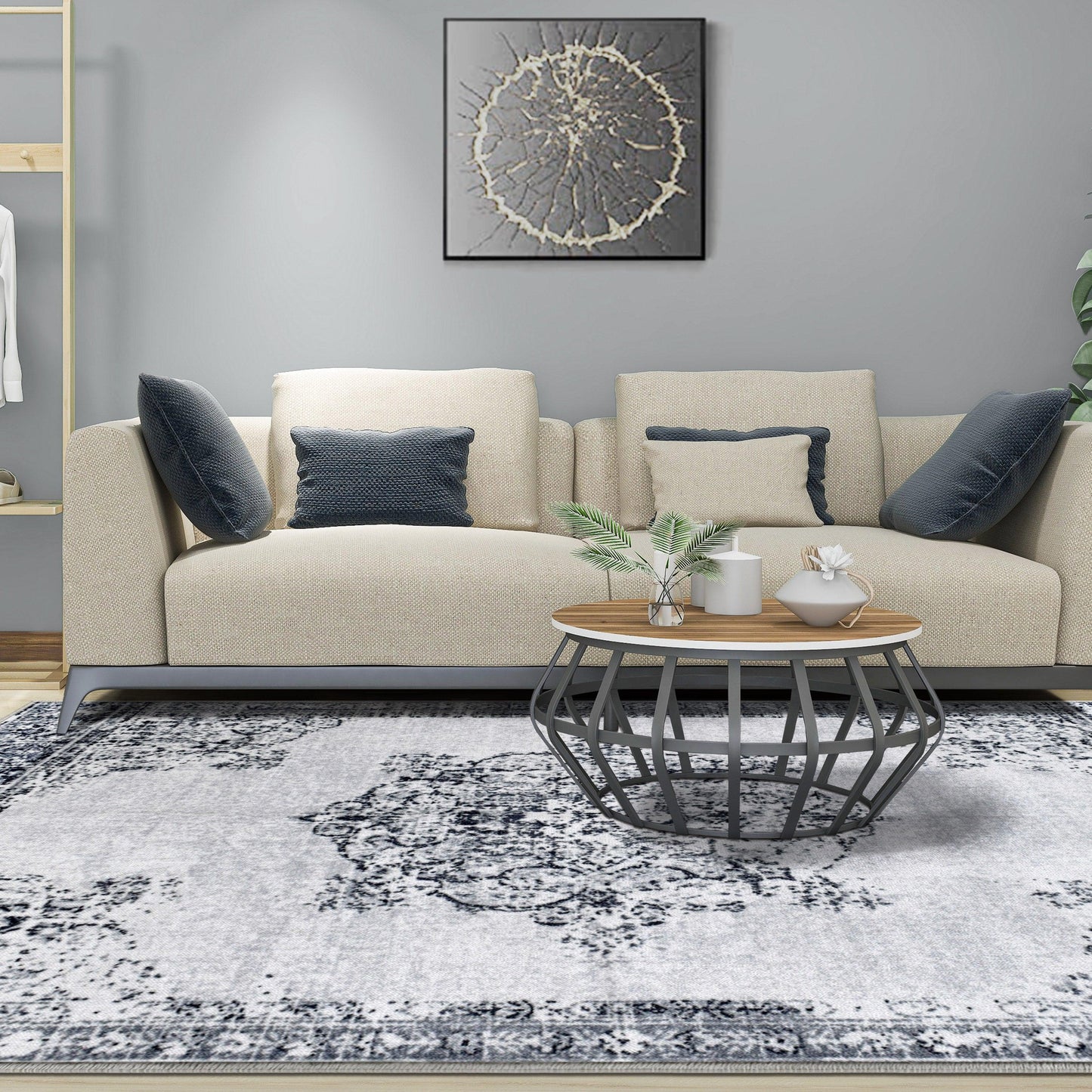 Superior Decklan Floral Medallion Indoor Area Rug or Runner Rug - Grey