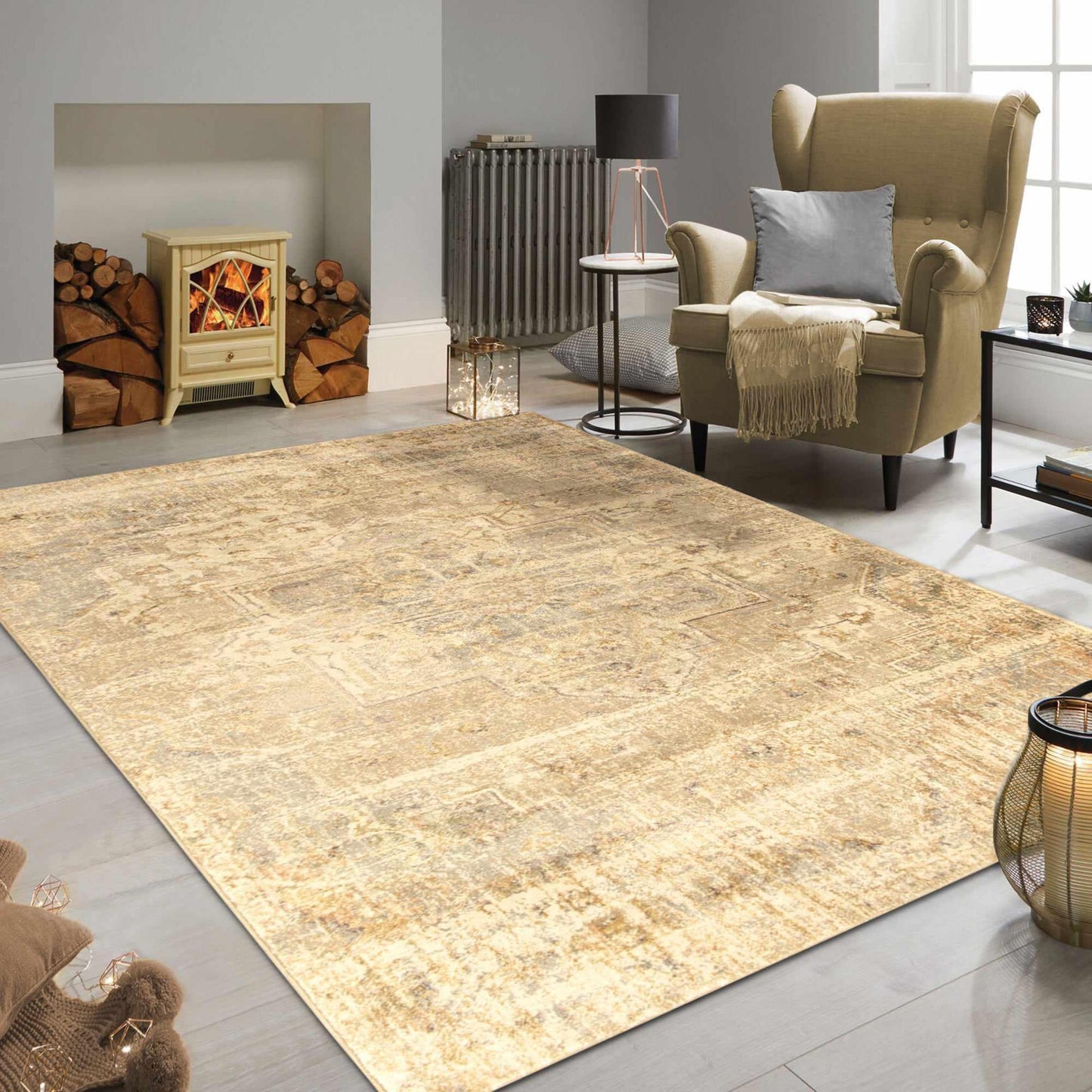  Superior Duard Heavily Distressed Geometric Medallion Area Rug 