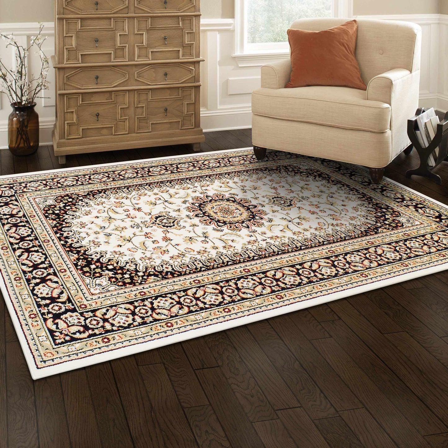  Superior Edinberg Oriental Floral Medallion Area Rug - Ivory/Red