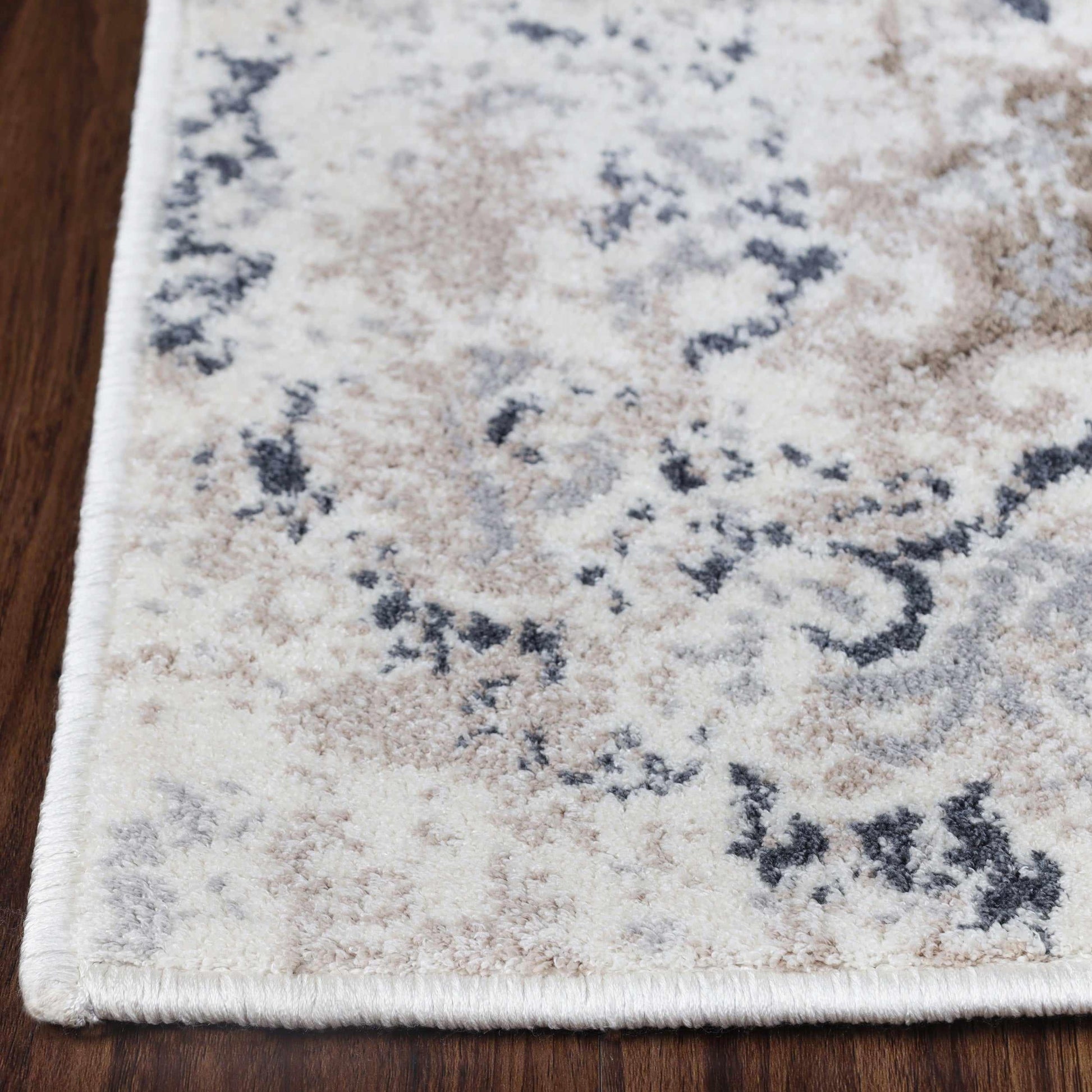 Superior Modern Distressed Medallion Indoor Area or Runner Rug - Ivory