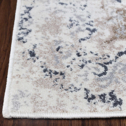 Superior Modern Distressed Medallion Indoor Area or Runner Rug - Ivory