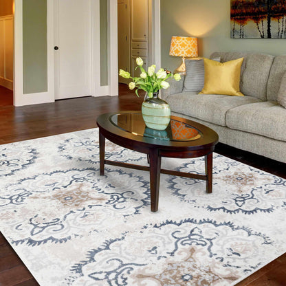 Superior Modern Distressed Medallion Indoor Area or Runner Rug - Platinum