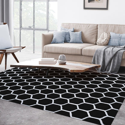  Superior Honeycomb Modern Geometric Hand Tufted Wool Area Rug - Black/Silver