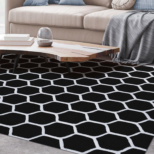  Superior Honeycomb Modern Geometric Hand Tufted Wool Area Rug - Black/Silver