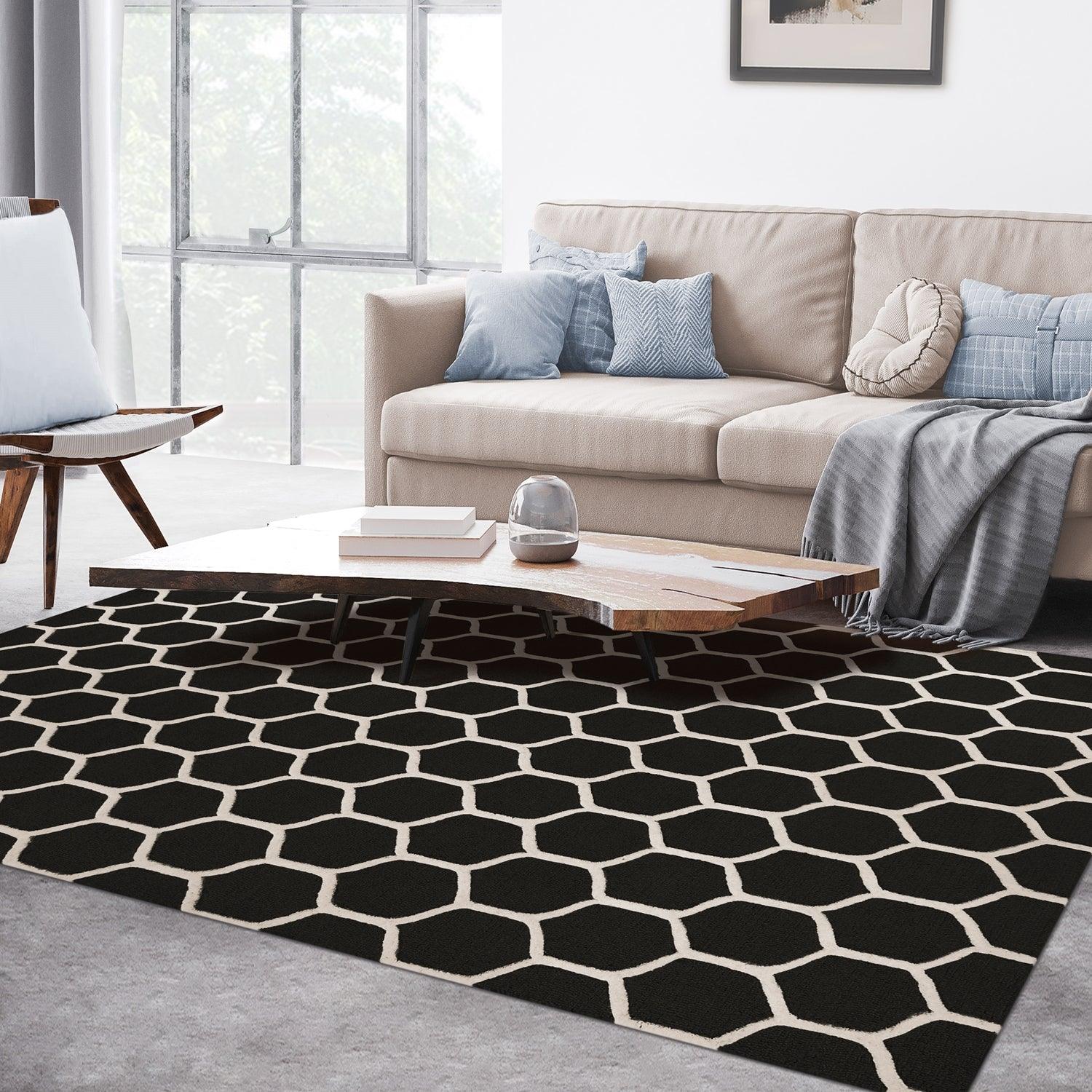  Superior Honeycomb Modern Geometric Hand Tufted Wool Area Rug - Chocolate/Ivory