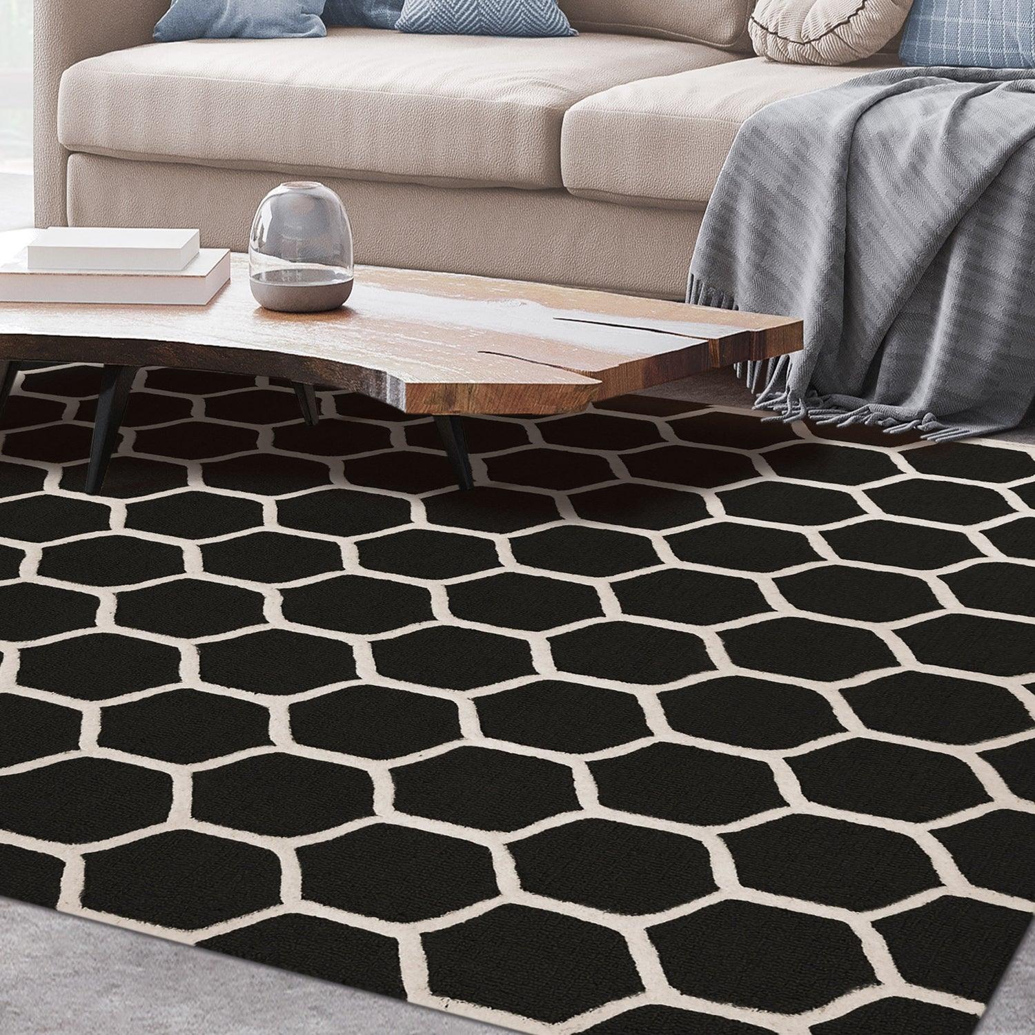  Superior Honeycomb Modern Geometric Hand Tufted Wool Area Rug - Chocolate/Ivory