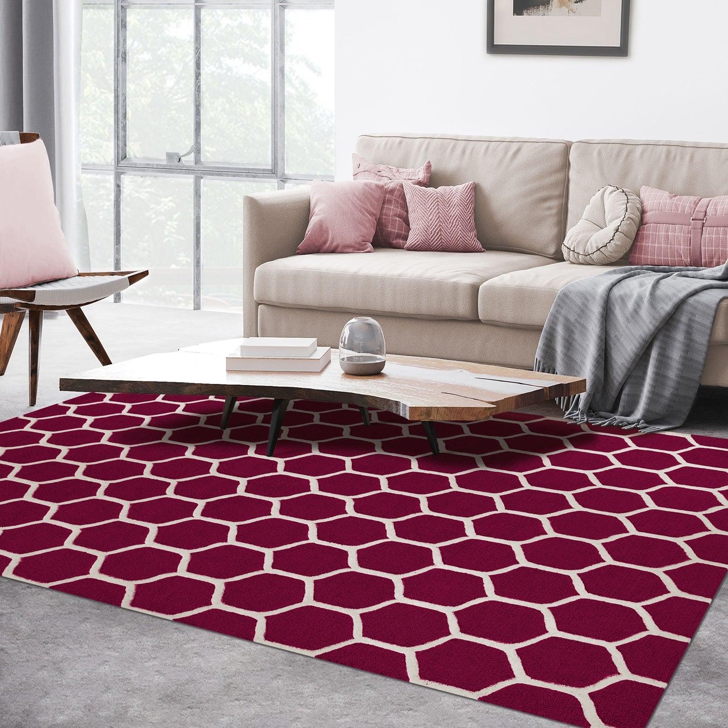  Superior Honeycomb Modern Geometric Hand Tufted Wool Area Rug - Mauve/Ivory