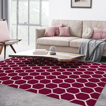  Superior Honeycomb Modern Geometric Hand Tufted Wool Area Rug - Mauve/Ivory