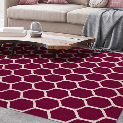  Superior Honeycomb Modern Geometric Hand Tufted Wool Area Rug - Mauve/Ivory