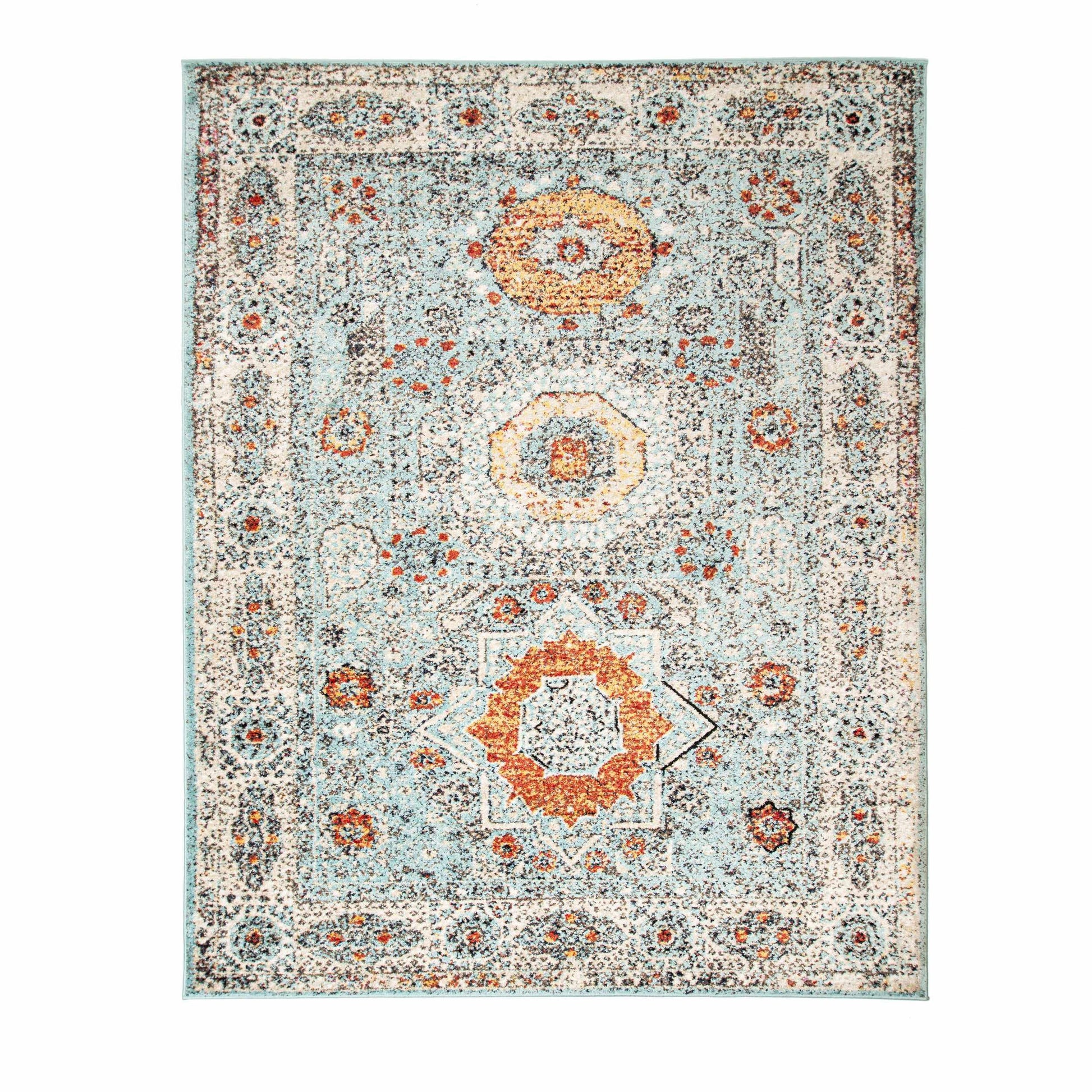 Idalia Distressed Floral Medallion Contemporary Area Rug - LightBlue