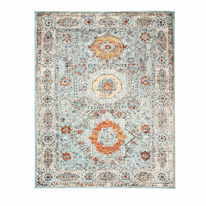 Idalia Distressed Floral Medallion Contemporary Area Rug - LightBlue