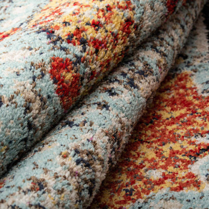 Idalia Distressed Floral Medallion Contemporary Area Rug - LightBlue