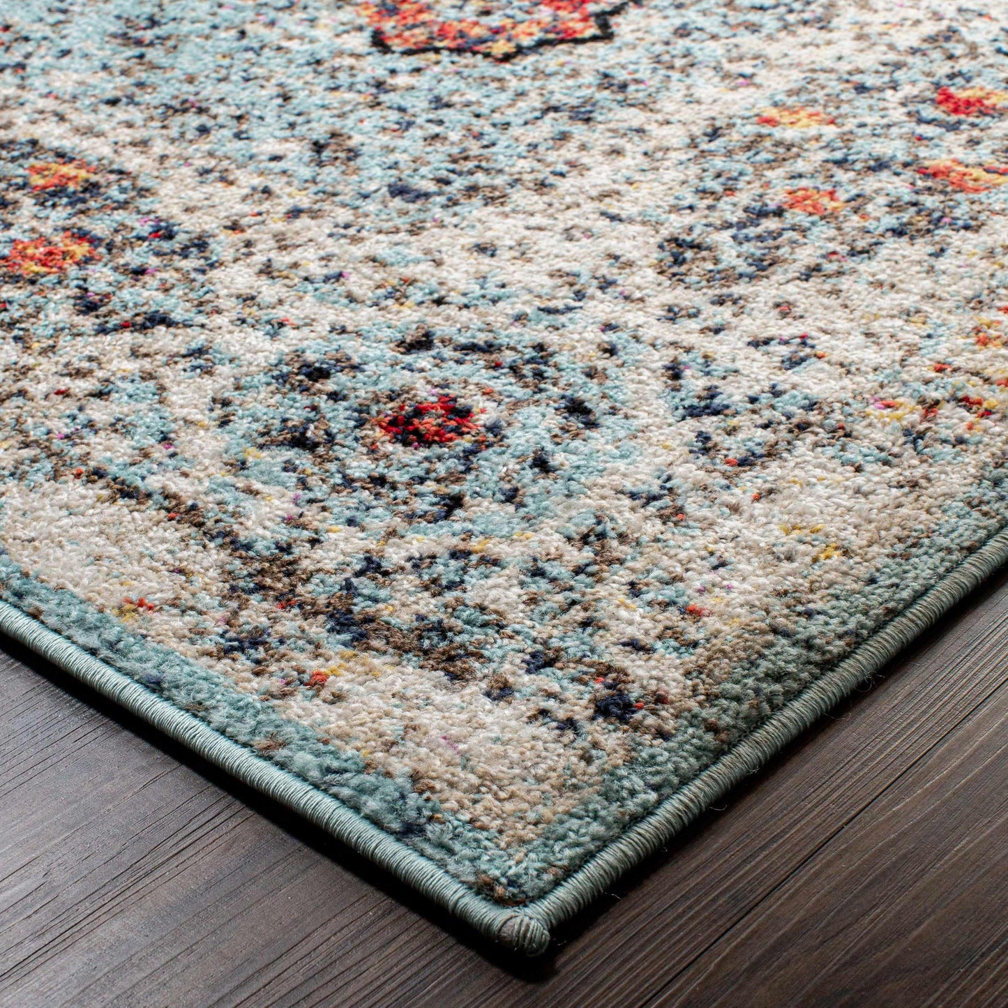 Idalia Distressed Floral Medallion Contemporary Area Rug - LightBlue